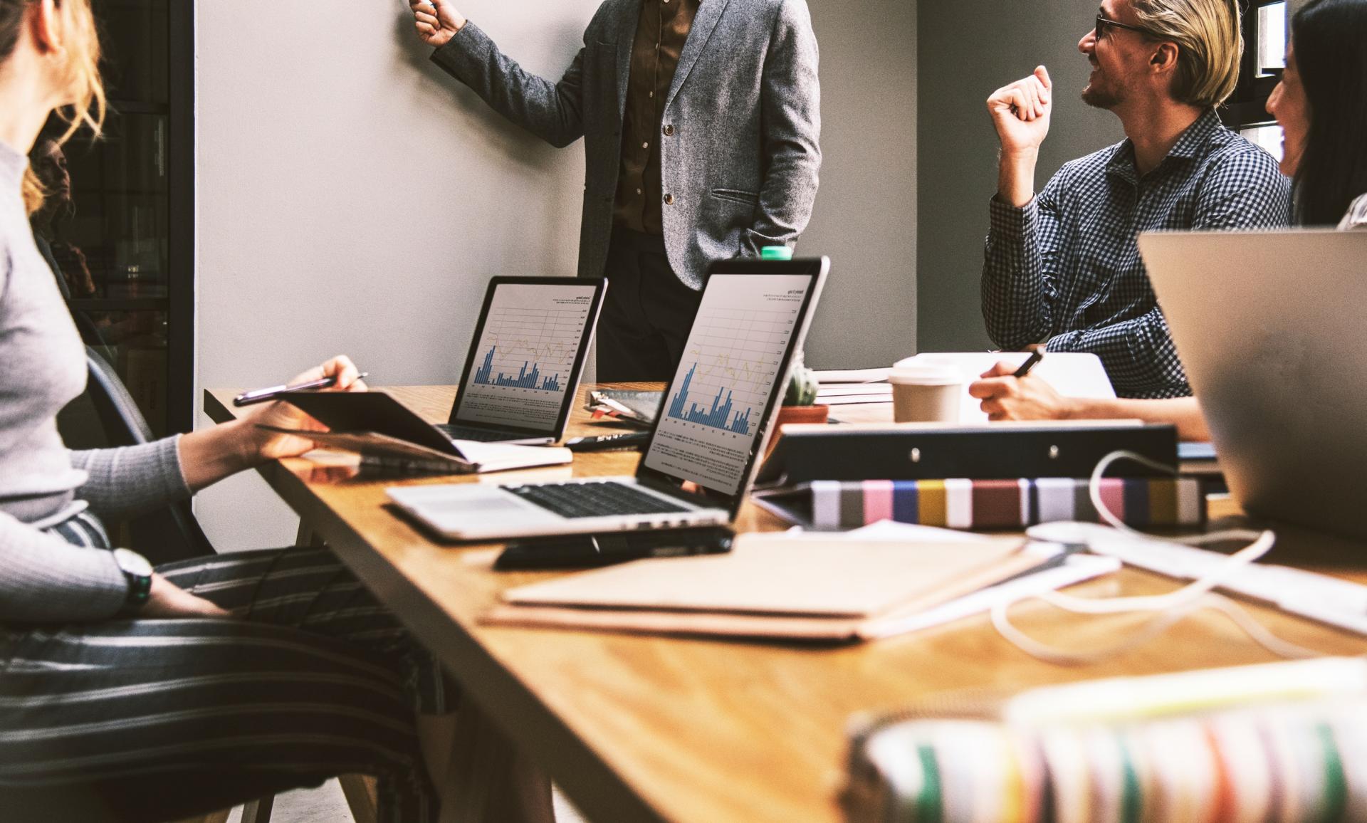 Team collaborating in a modern office
